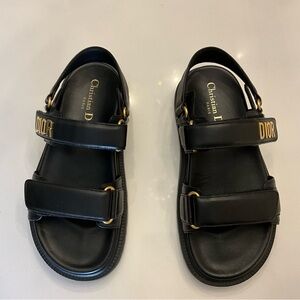 Dior Black Leather Sandals with Gold Buckles
Authentic